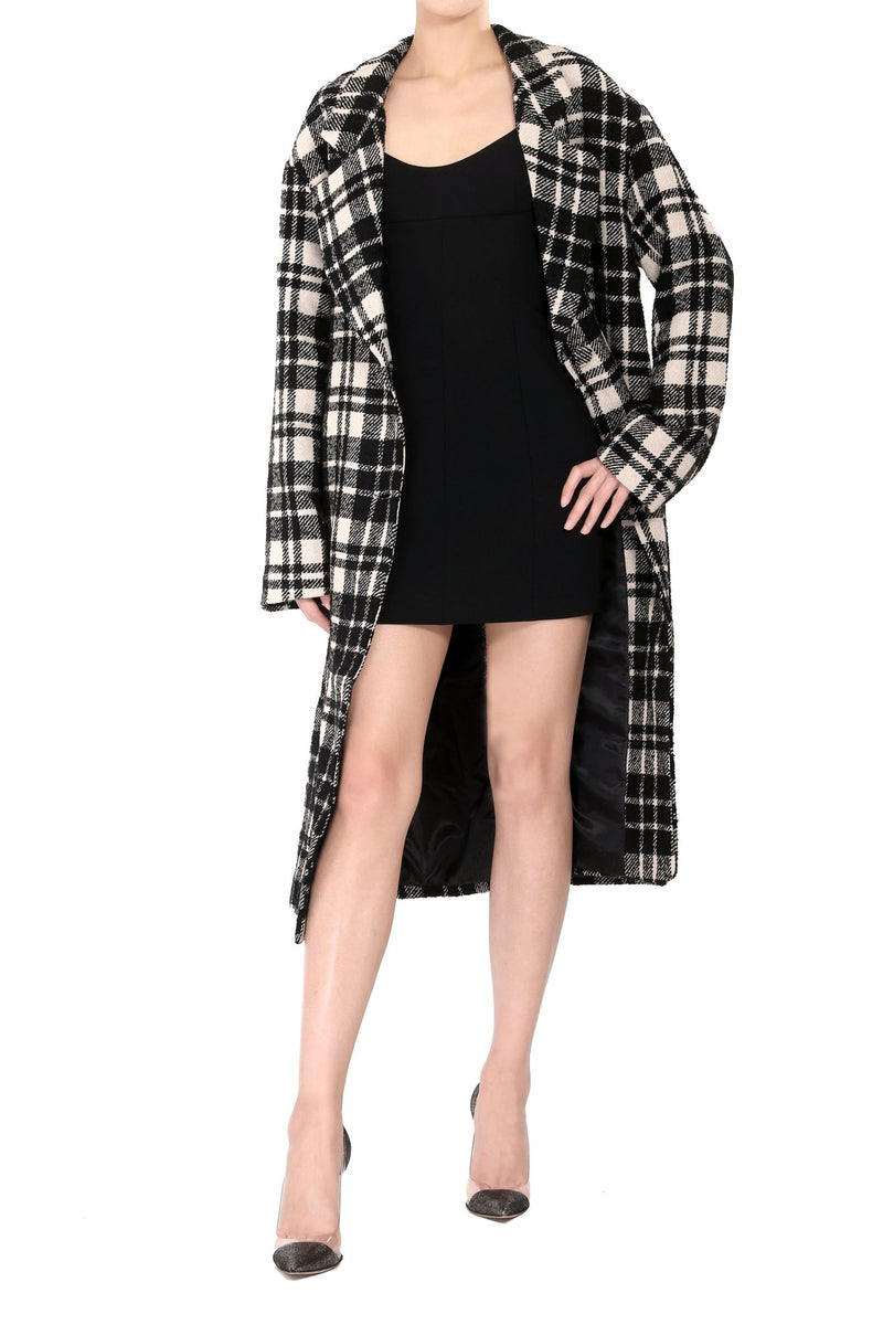 Double-breasted Gingham Long Coat