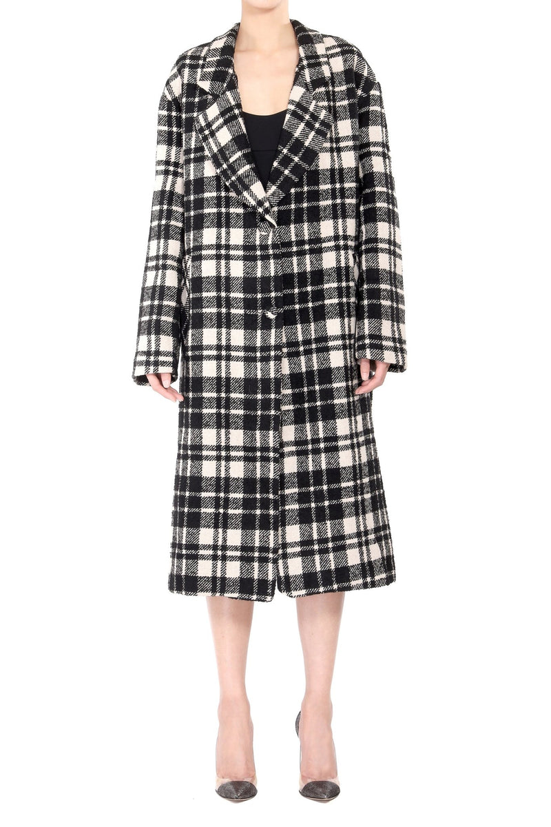 Double-breasted Gingham Long Coat